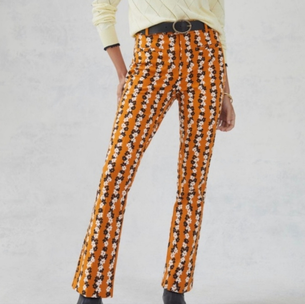Anthropologie Tangerine Floral Flare Pants. NWOT Size 0